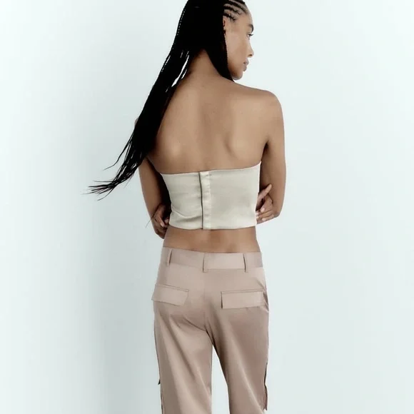 Zara Pearl Gray Satin Effect Crop Top - Picture 8 of 12